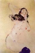 Egon Schiele Female Nude with Blue Stockings oil